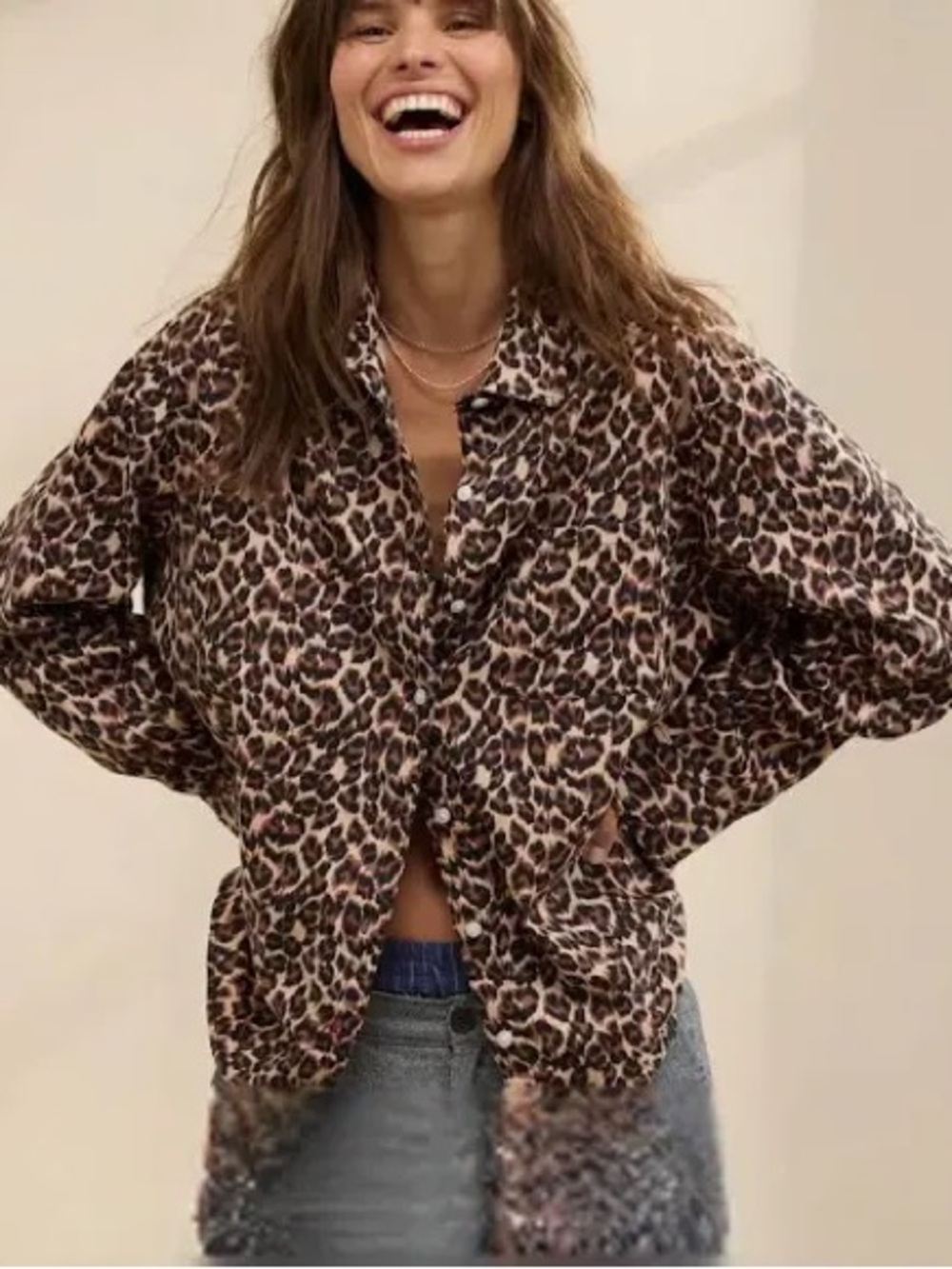 aerie Off Duty Leopard Print flannel pajama shirt